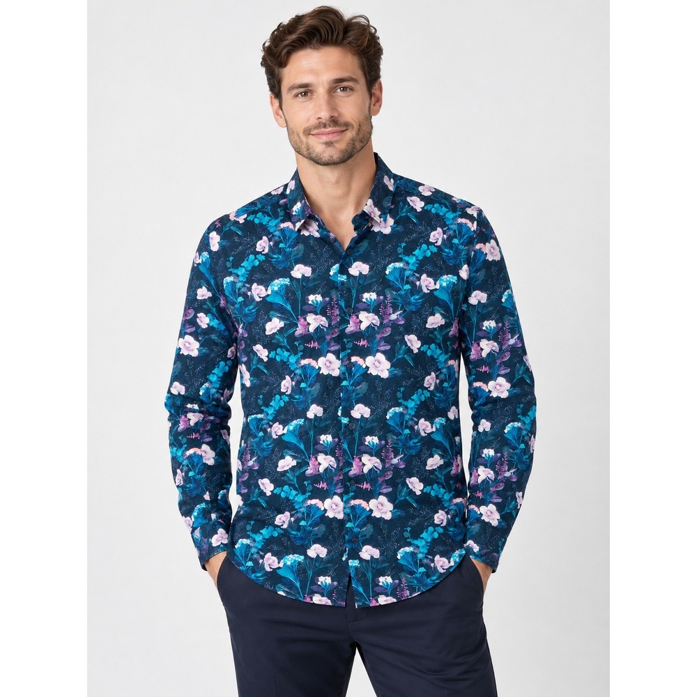 Ted Baker London Men's 16 Floral Cotton Long Sleeve Shirt